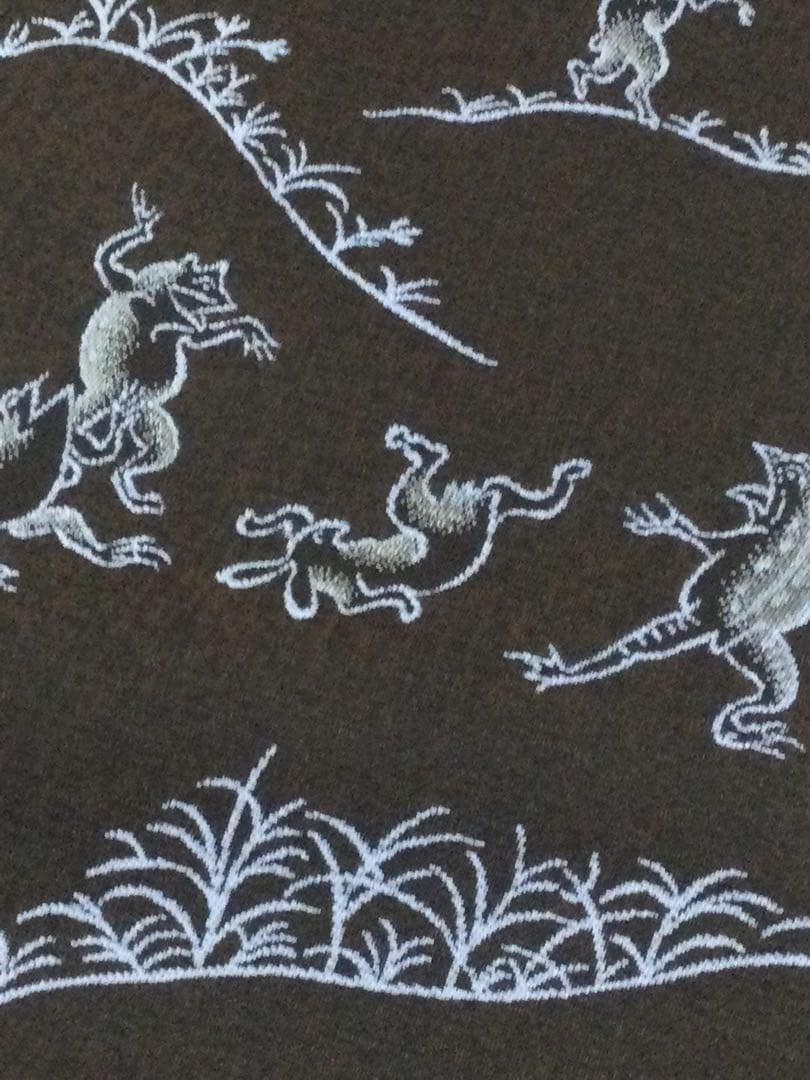 素敵な装い！西陣名古屋帯 綿芯仕立付 「鳥獣人物戯画」茶　簡易包装