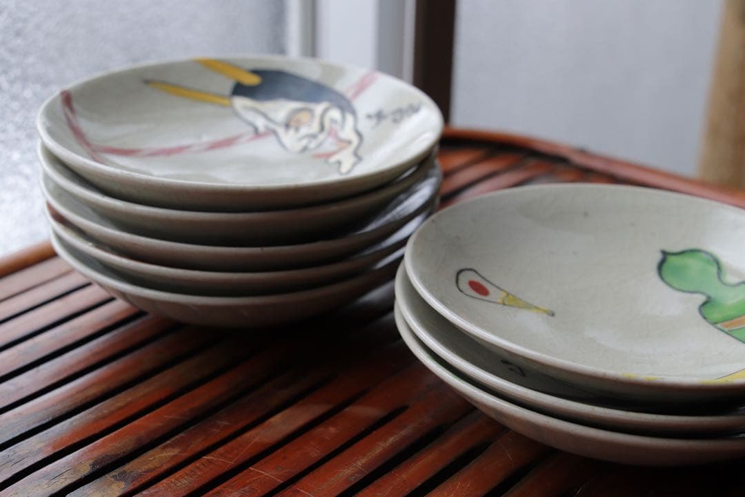 陶芸　清水焼　京都名所絵皿　８枚　木箱付　11.8cm