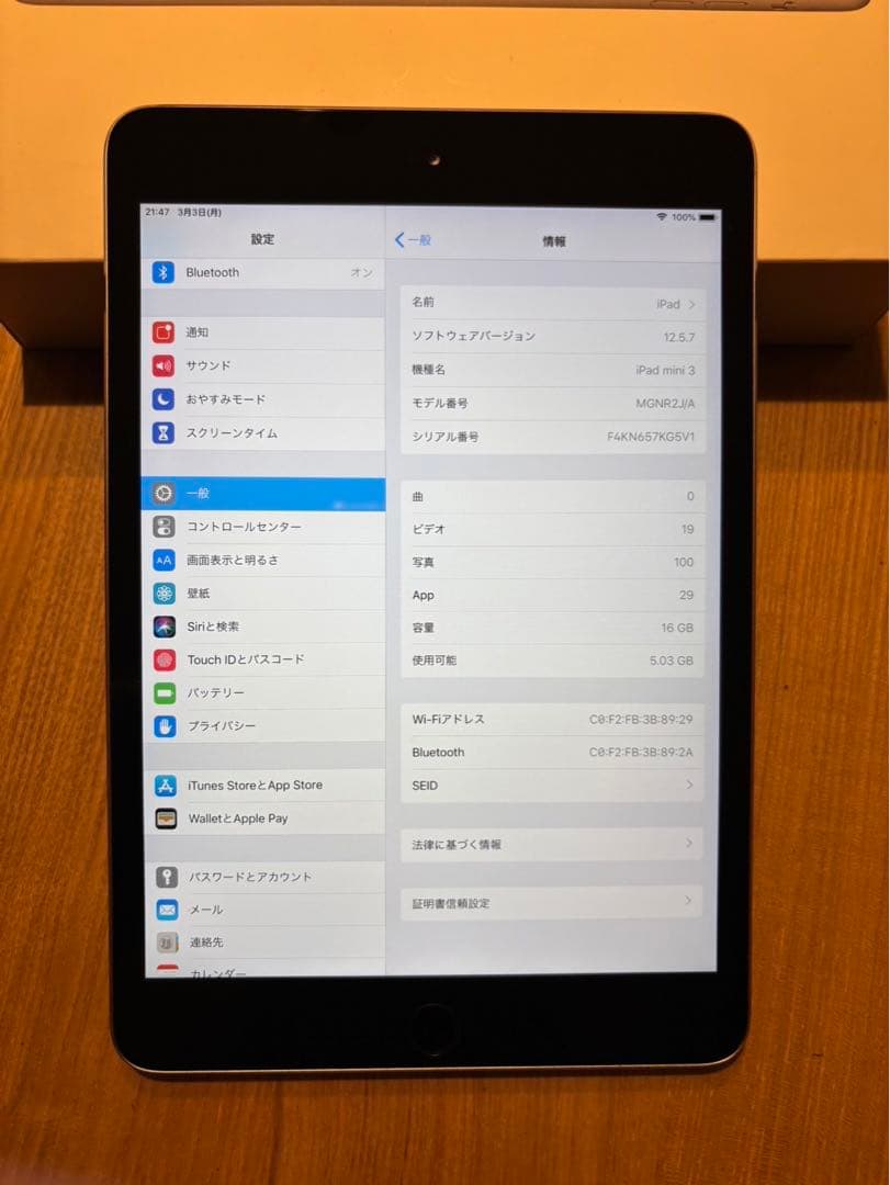 動作美品　iPad mini 3 16GB Wi-Fi 純正ケース付き　グレー