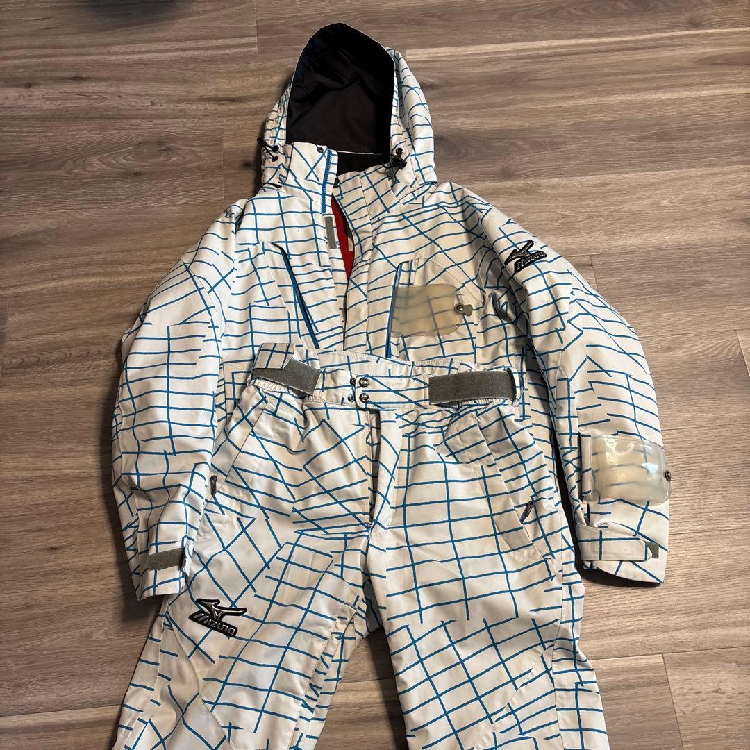 MIZUNOスキーウェア ホワイト/ブルー 格子模様　Mサイズ