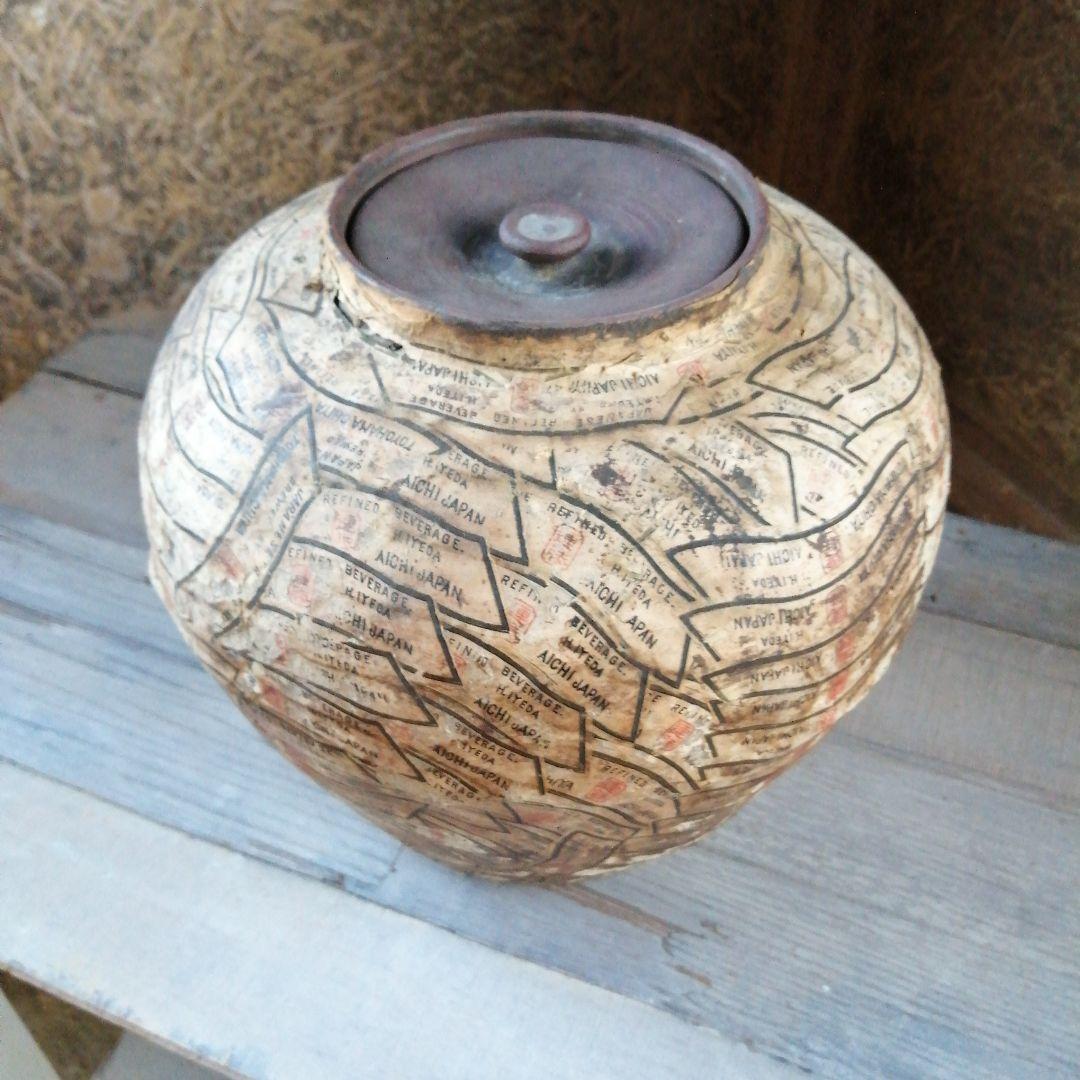 常滑焼　貿易票貼茶壺　27cm　明治～昭和初期