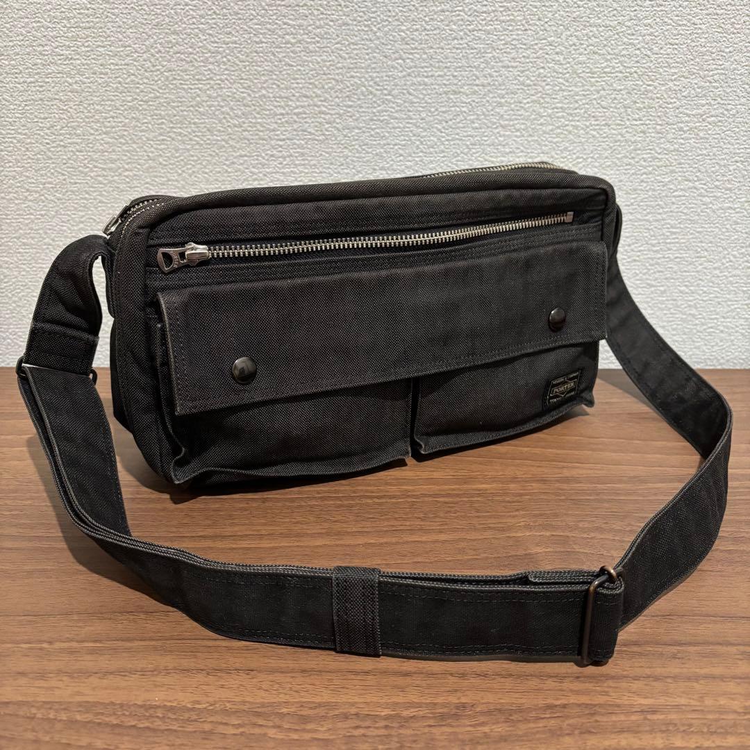 【美品】PORTERポーター スモーキー2層式ショルダーバッグ ダブルファスナー