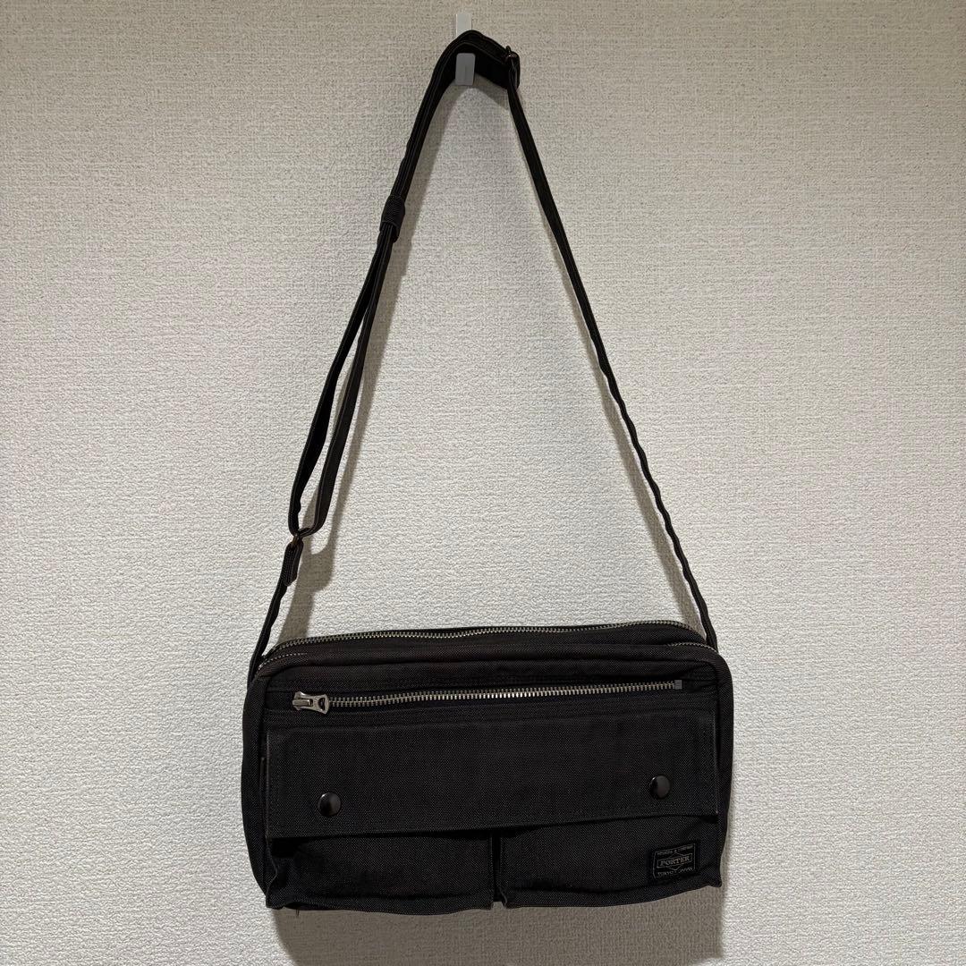 【美品】PORTERポーター スモーキー2層式ショルダーバッグ ダブルファスナー