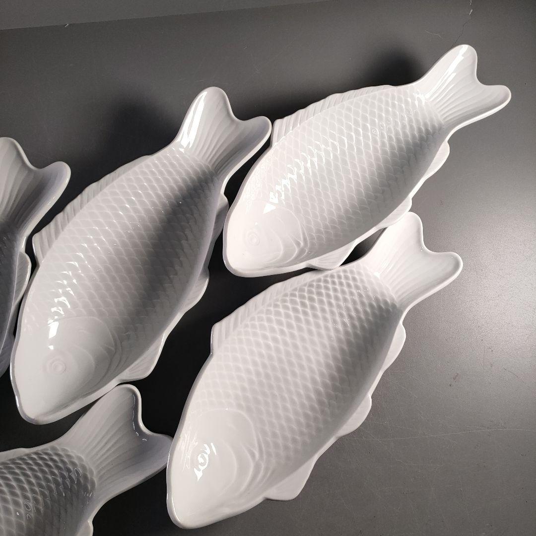 A1374-3/京峰 作/白磁魚文銘々皿5客/大皿/飾皿/盛皿/膾皿/懐石道具/