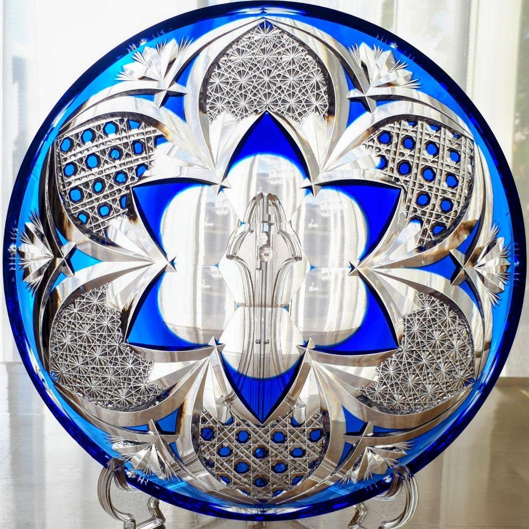 綾切子　黒木国昭 作　飾り中皿【 未使用・美品 】現代ガラス芸術の巨匠 作品