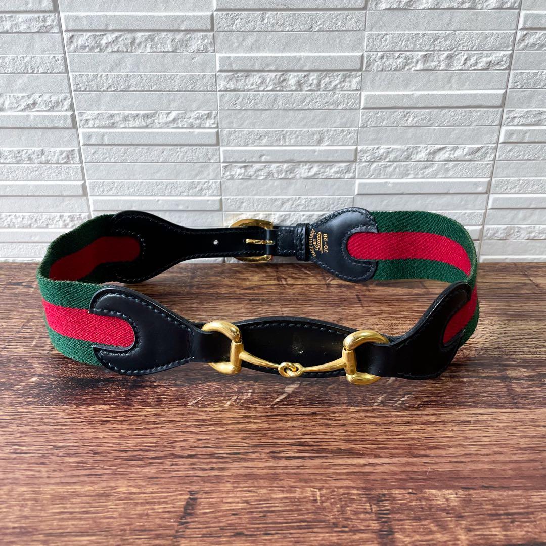 レア グッチ シェリー ライン ホースビット コットン × レザー ベルト