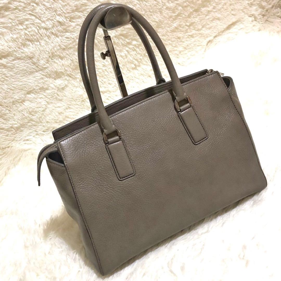 未使用ヒロフ　レザー トートバッグ グレージュ　シボ革
