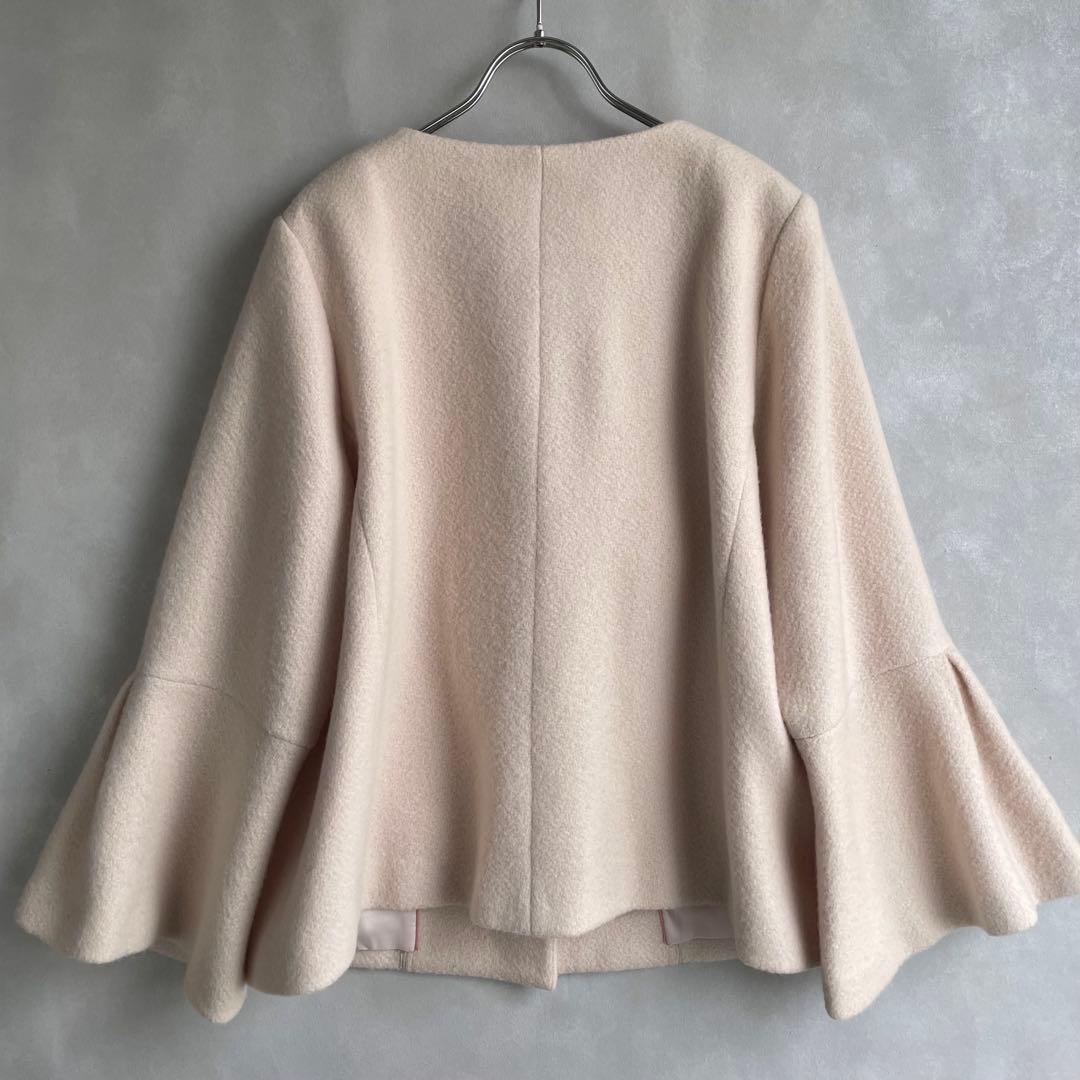 美品✨ローズティアラ　大きいサイズ46 ウールアンゴラ　フレア袖コート　薄ピンク