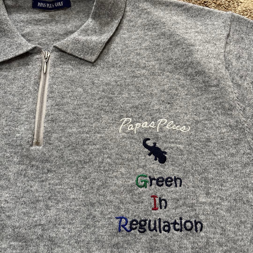 PAPAS PLUS GOLF グレー ニットポロシャツ