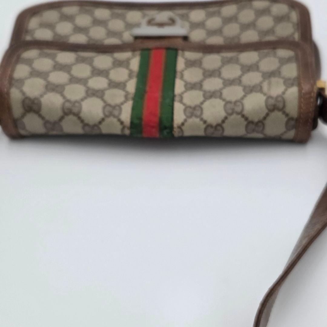 【良品】GUCCI シェリーライン GG ショルダーバッグ レザー ブラウン