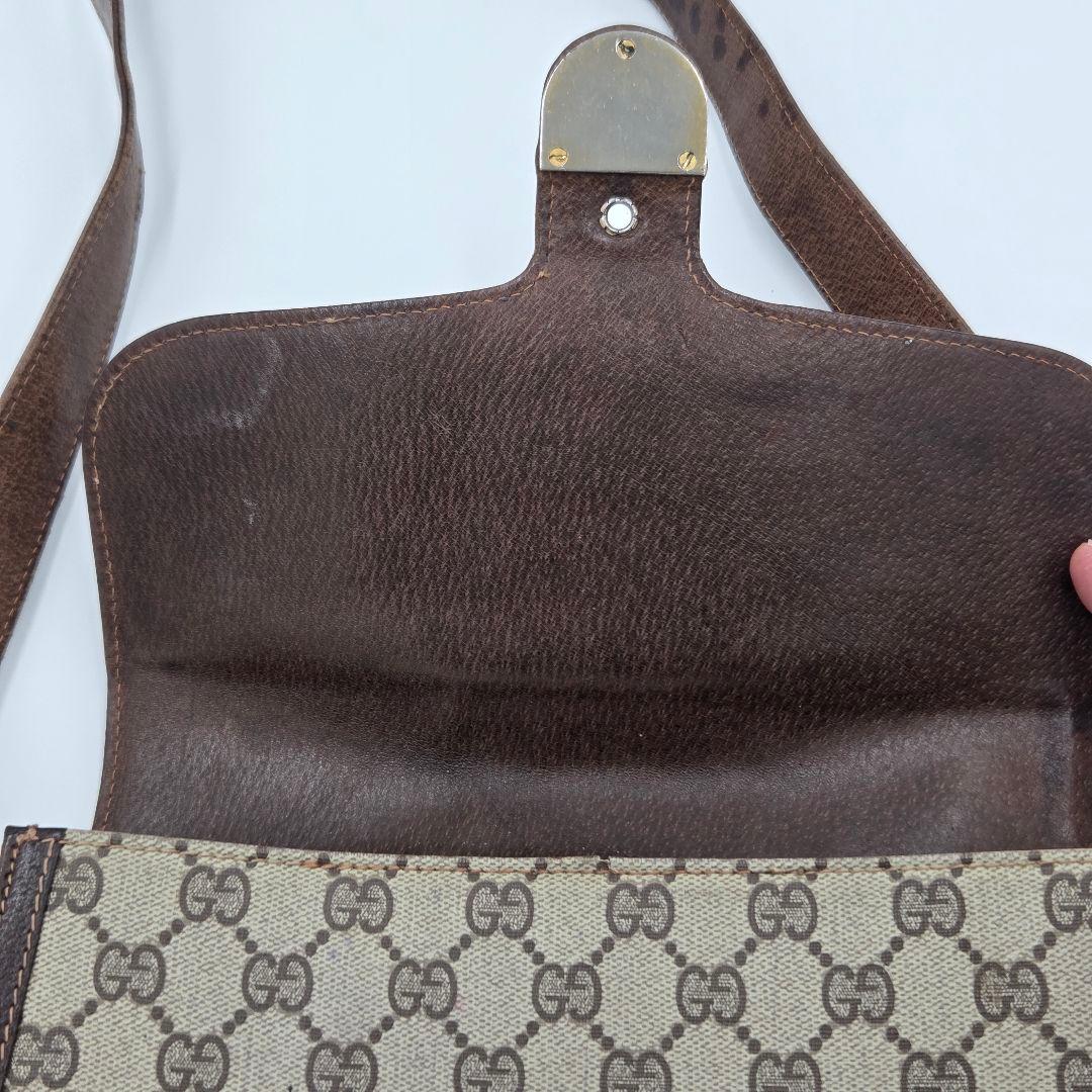 【良品】GUCCI シェリーライン GG ショルダーバッグ レザー ブラウン