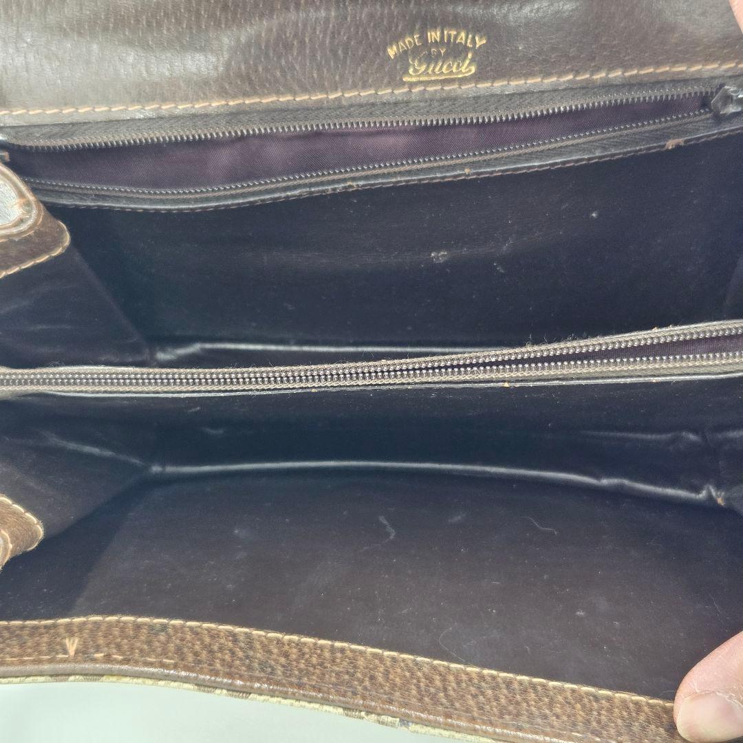 【良品】GUCCI シェリーライン GG ショルダーバッグ レザー ブラウン