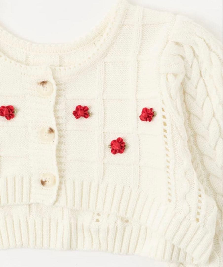 トップス POPPY RIBBON FLOWER CROPPED CARDIGAN