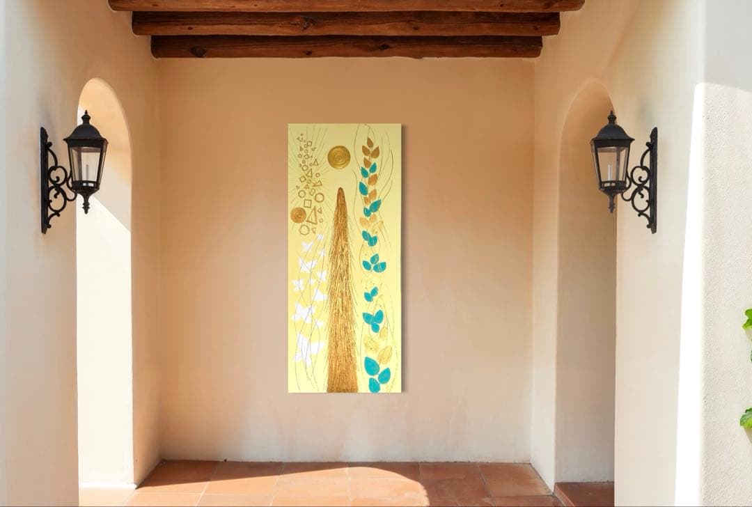 開運絵画　オリジナル　龍神様　昇龍　蝶々　八角形　パール粉