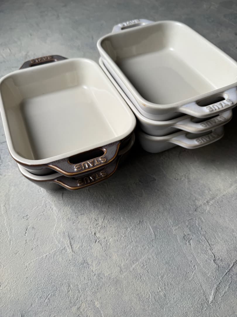 ストウブ Staub レクタンギュラーディッシュ 白✖️3個 グレー✖️2個