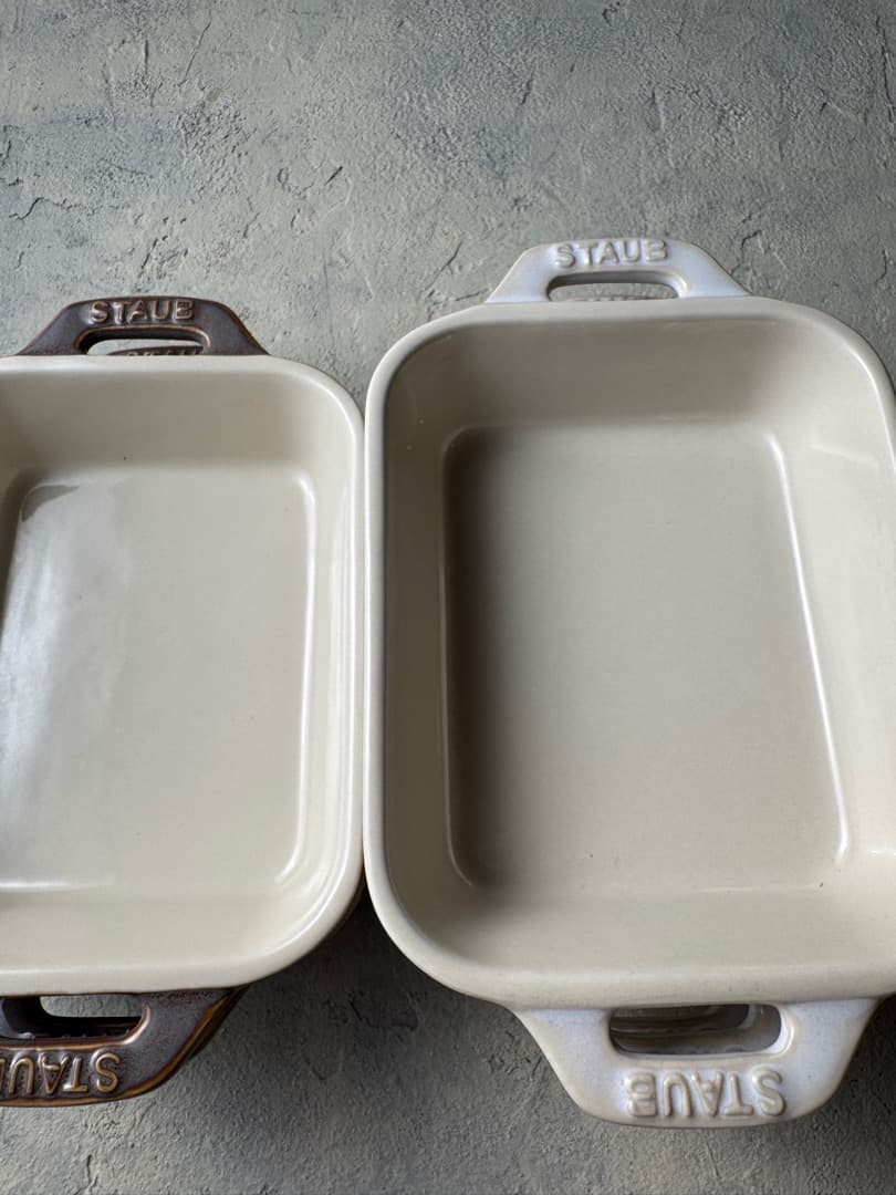 ストウブ Staub レクタンギュラーディッシュ 白✖️3個 グレー✖️2個