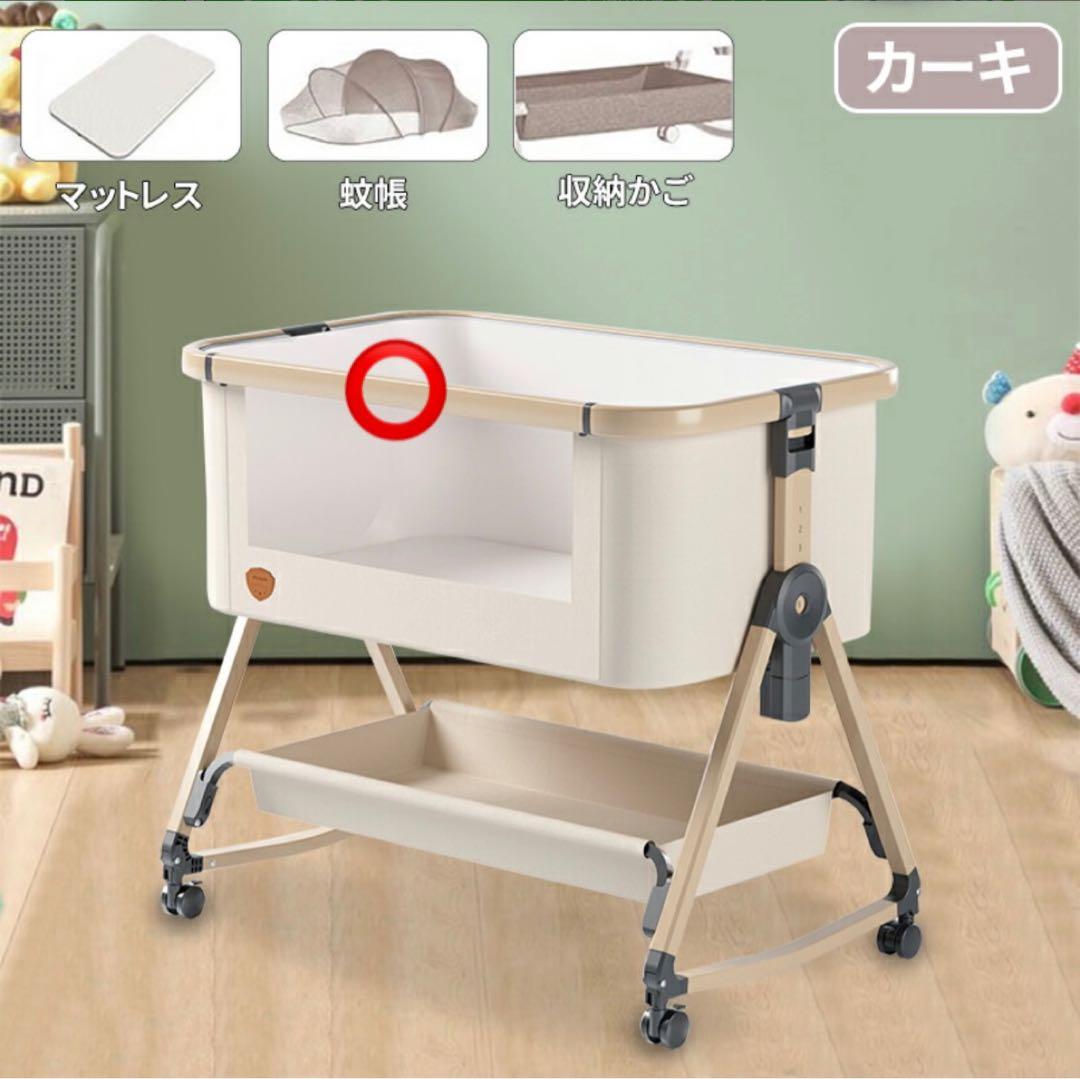 【新品】折り畳みベビーベッド 2025年モデル　カーキ