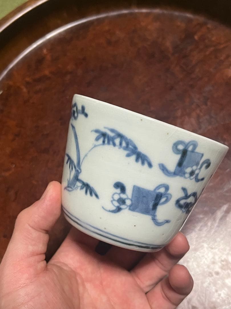 モダンデザイン　古伊万里　蕎麦猪口　散らし　無傷完品　大振り　松竹梅　柿右衛門