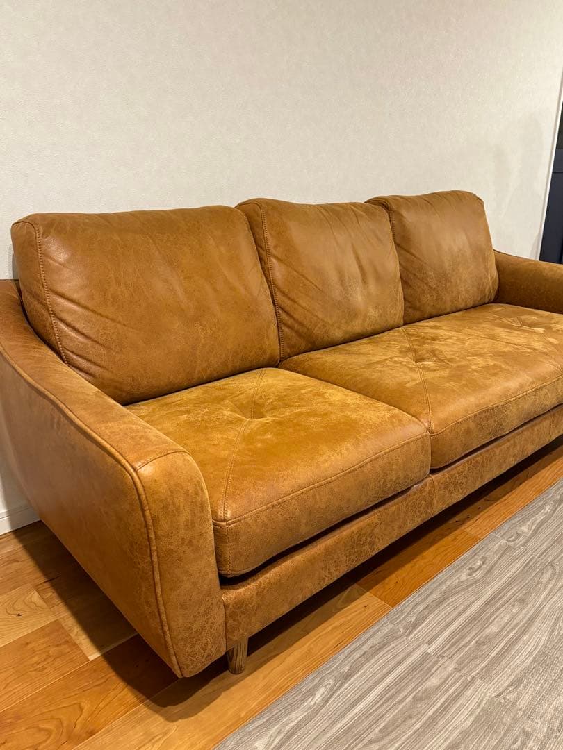 状態良好 【関家具】カローレ 3人掛けカウチソファ キャメル リラックスフォーム