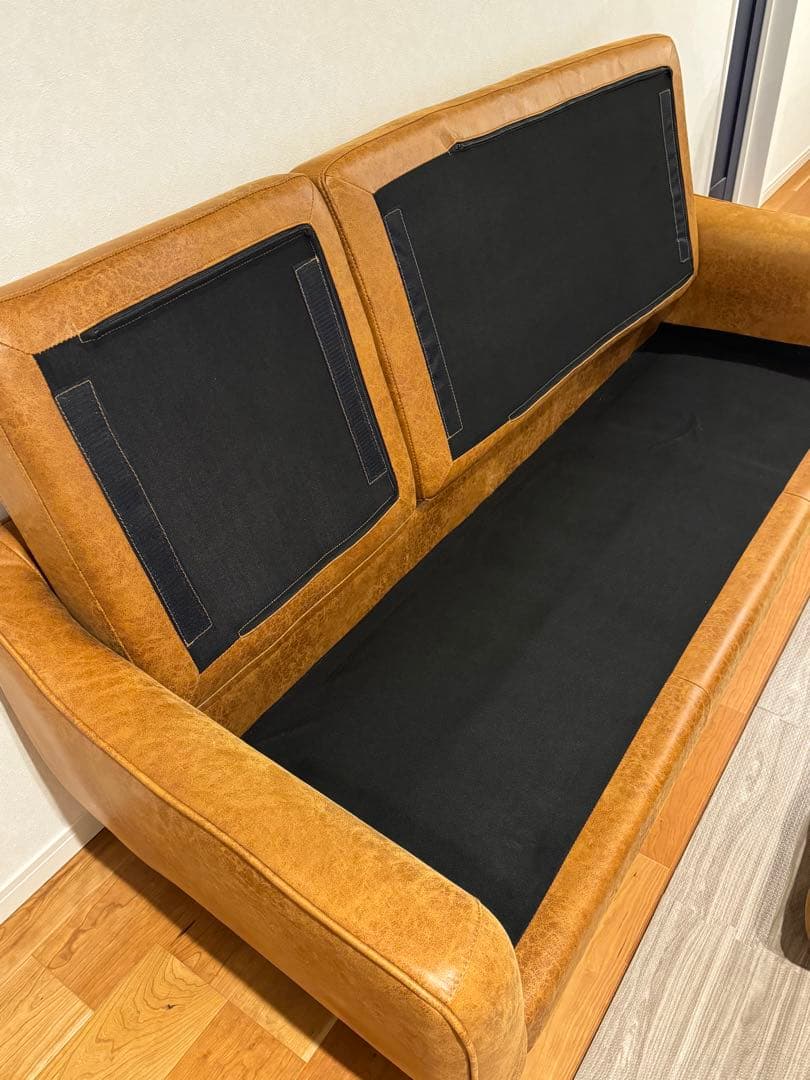 状態良好 【関家具】カローレ 3人掛けカウチソファ キャメル リラックスフォーム