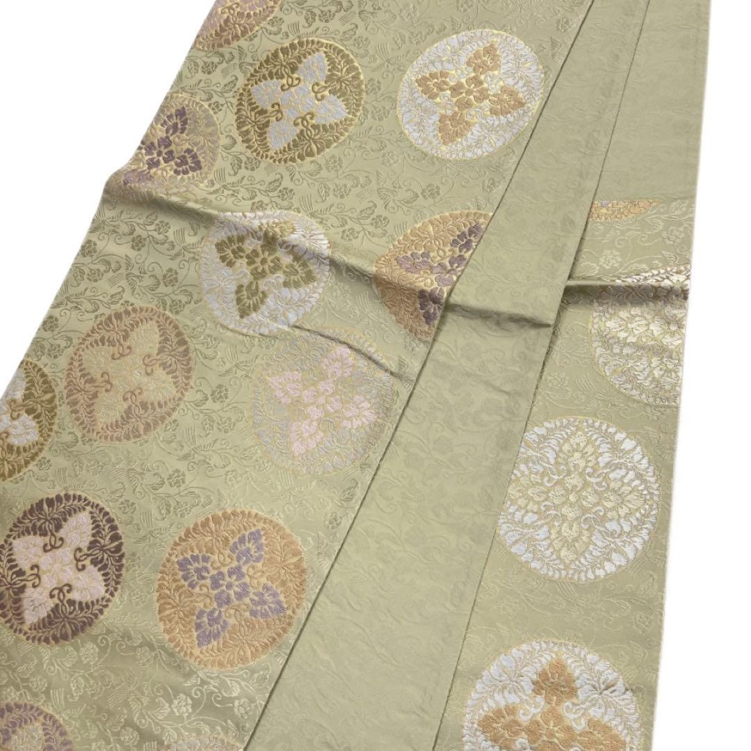 袋帯　唐草　花菱　華紋　鳳凰　グリーン　着物　104a d