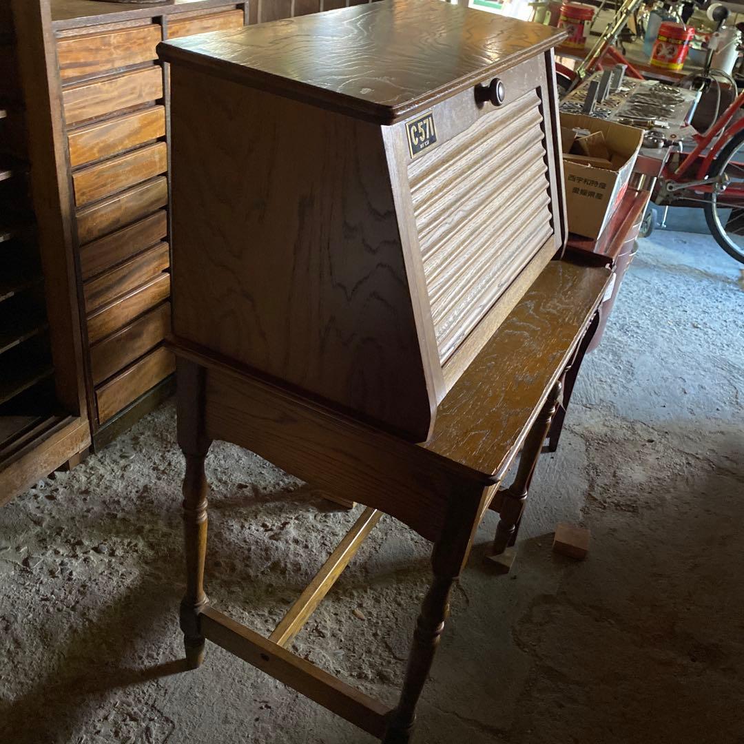 昭和レトロ　ビューロー　デスク　引き出し付　鉄道プレート　C571