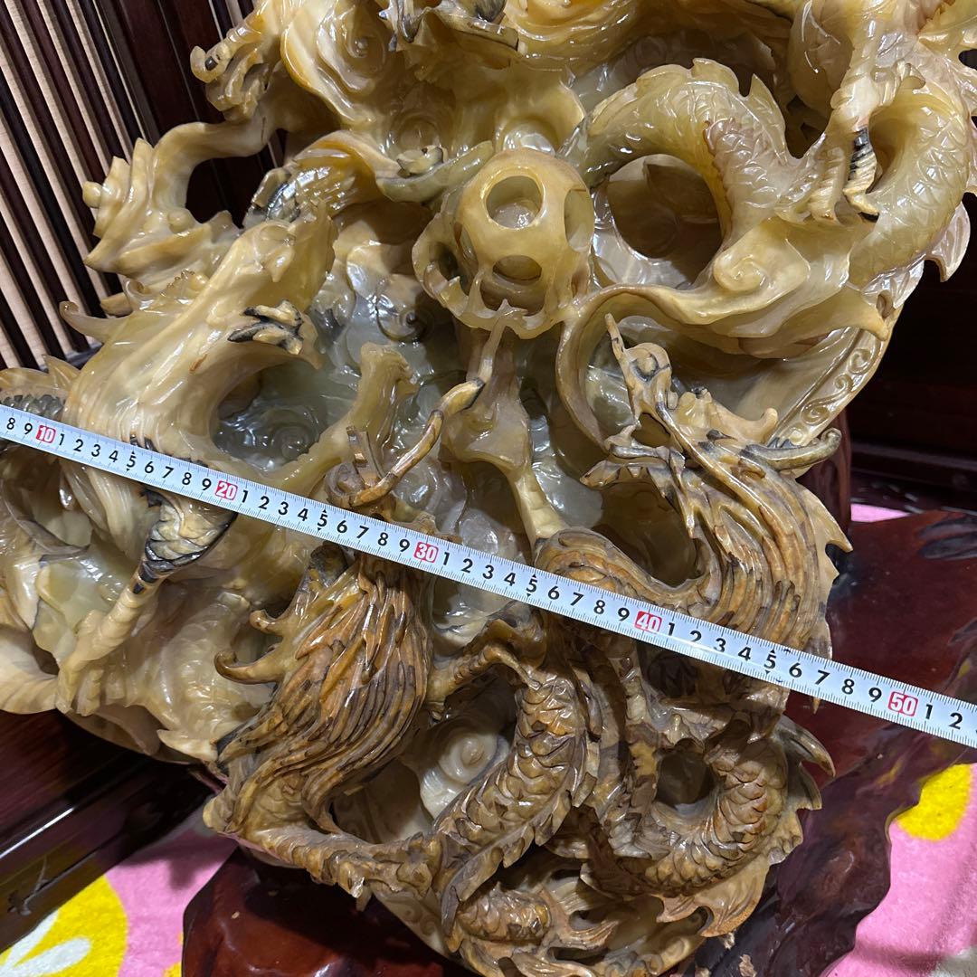 [引き取り限定] 特大　風水　重い　とても立派な龍彫刻　石彫刻　五龍図　木台付き