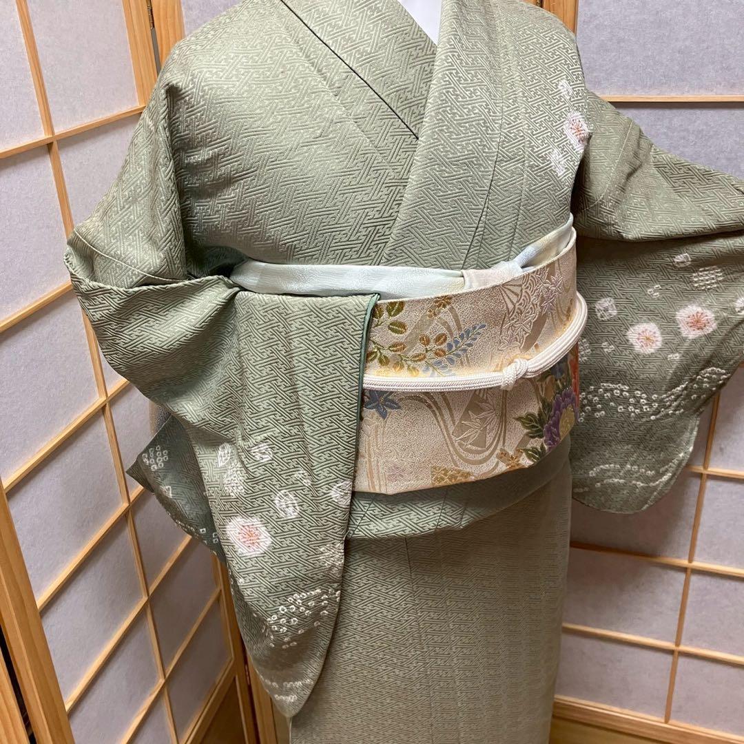 カメ様［6774］訪問着 舞花文様 金彩 絞り 幅広サイズ 正絹 着物 袷