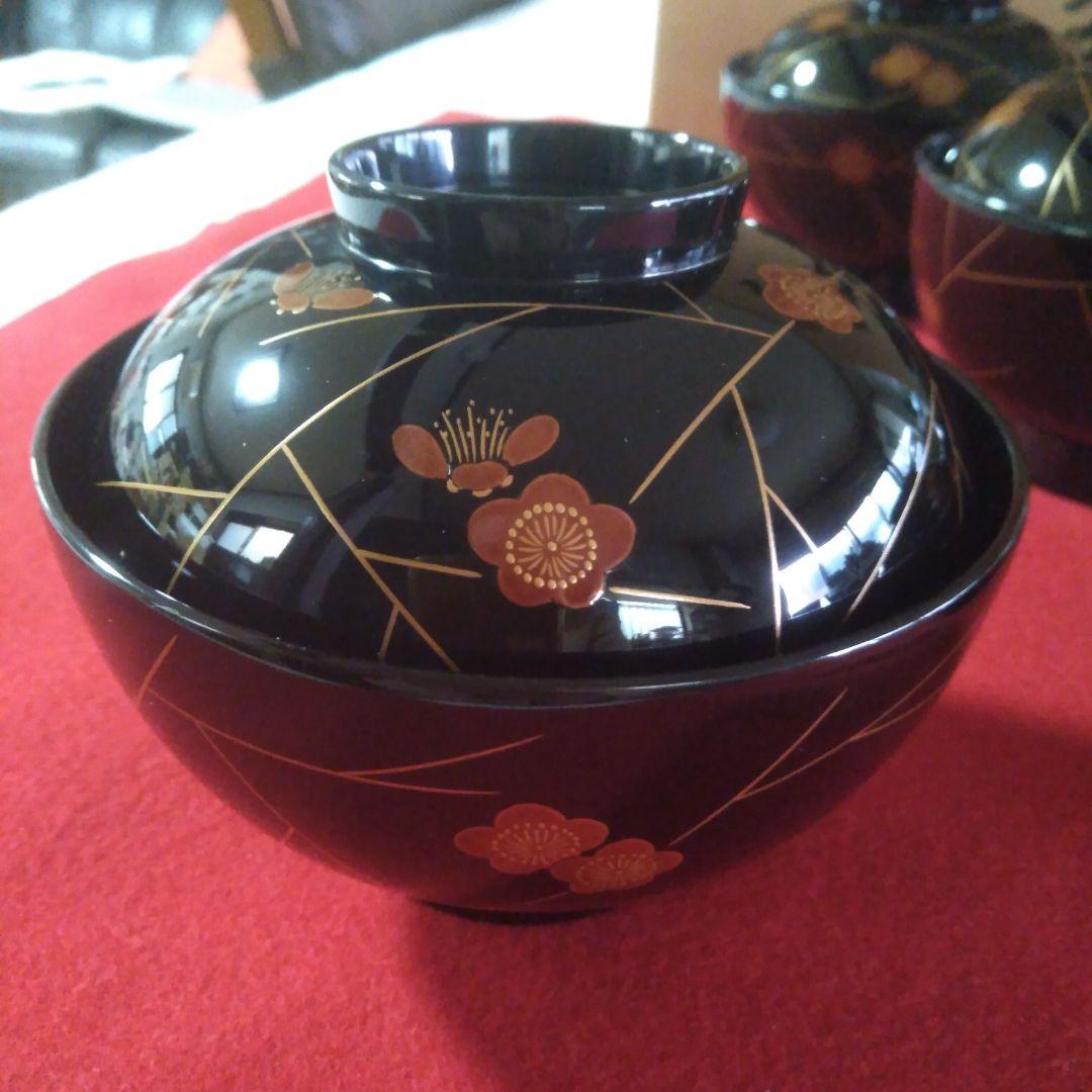 輪島塗　梅蒔絵入椀五客　未使用品