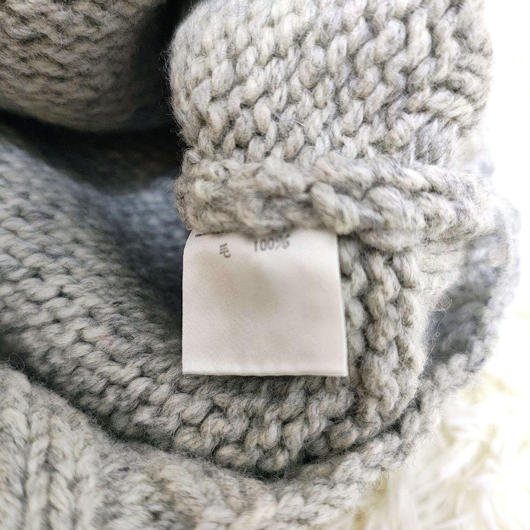 美品 パパス Papas グレー　ニット セーター タートル 刺繍　 ローゲージ