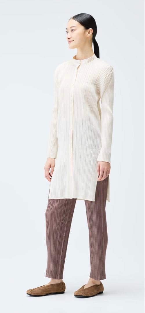 未使用　PLEATS PLEASE　長袖チュニック丈シャツ　オフホワイト