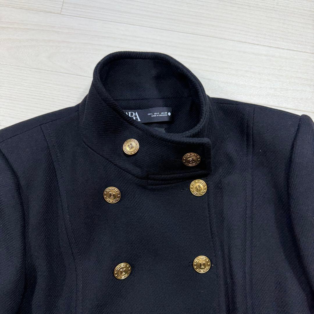 極美品 ZARA 大きい L マンテコ ナポレオン 金ボタン ダブル ブラック