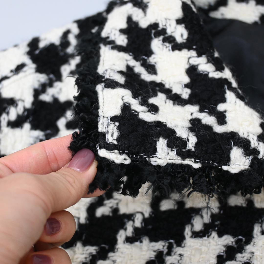 □ 47515★冬 オブリ ツイードコート 千鳥格子 ブラック×オフホワイト