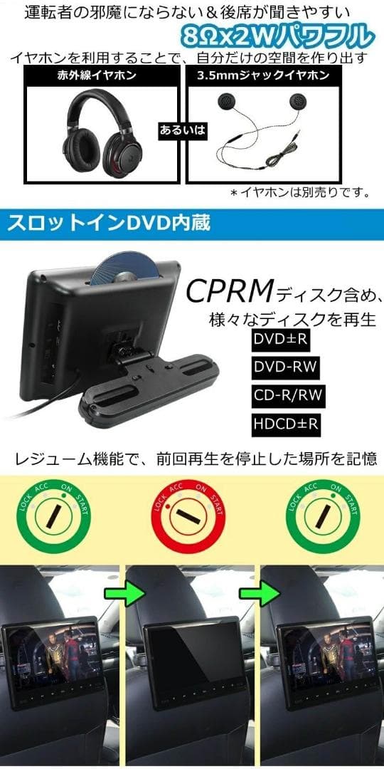 10.6インチDVDモニター IPS液晶 dvd内蔵 CPRM対応 2台セット