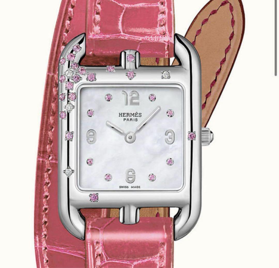 HERMES クロコ ピンク ダイヤモンド サファイア 時計 ケープコッド
