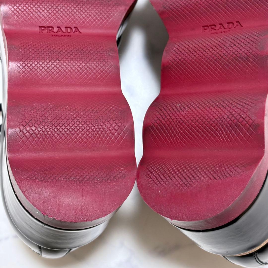 美品 PRADA 厚底ウイングチップ 黒 36 レザー プラットフォーム