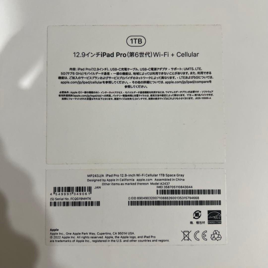 Apple Pencil付きiPad Pro 12.9インチ 第6世代 1TB