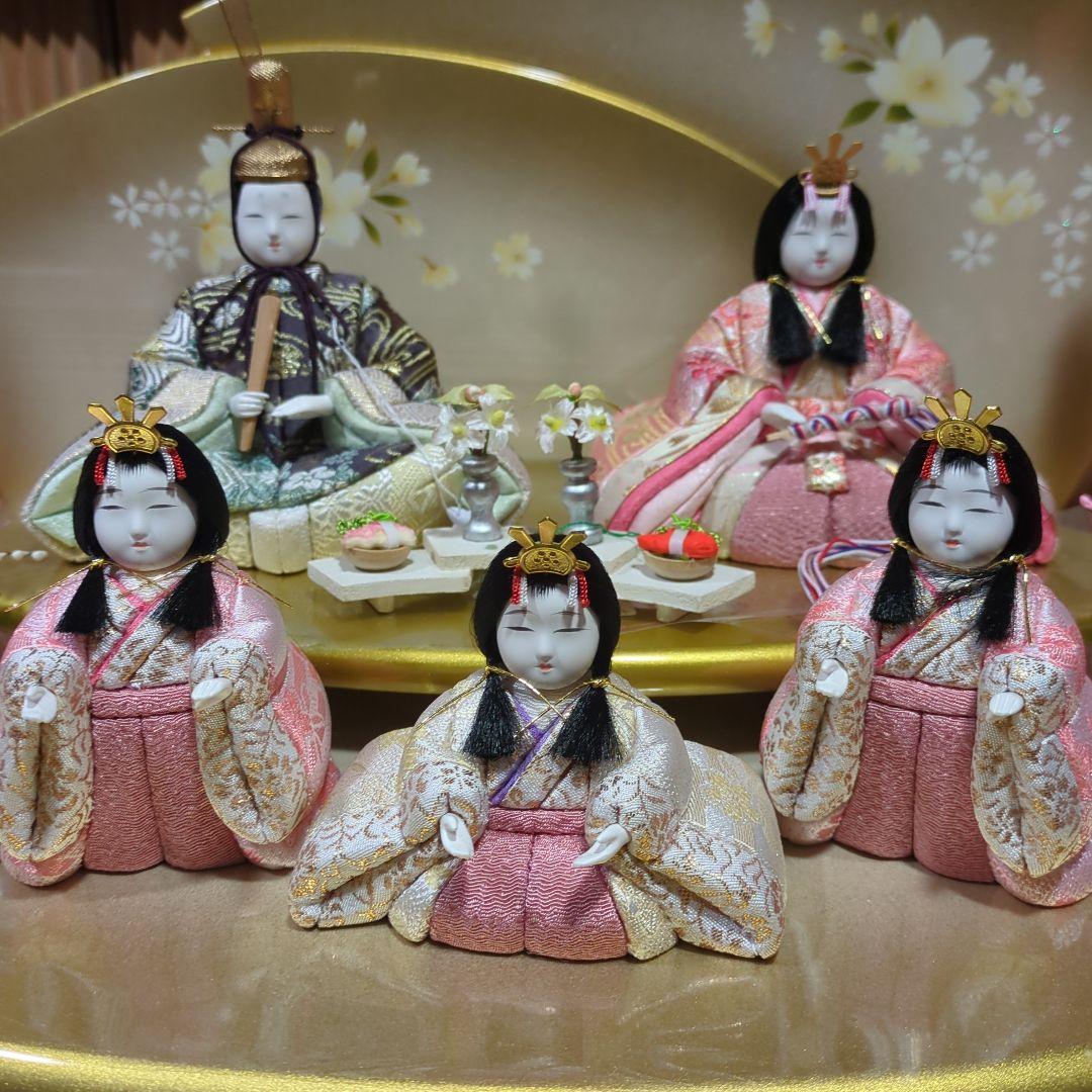 木村一秀 木目込雛人形 5人セット 金彩飾り台付き