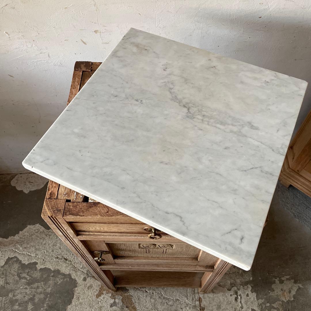 ビンテージ 大理石ドロワーサイドテーブル ベッドサイドテーブル　剥離