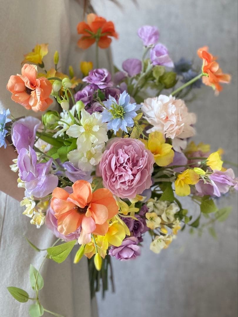 ウェディングブーケ　アーティフィシャルフラワーブーケ　カラフルブーケ