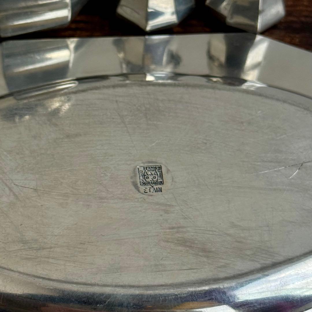 フランス製 トレイ＆シュガー・ソルト・ペッパー 4点セット ピューター 刻印有り