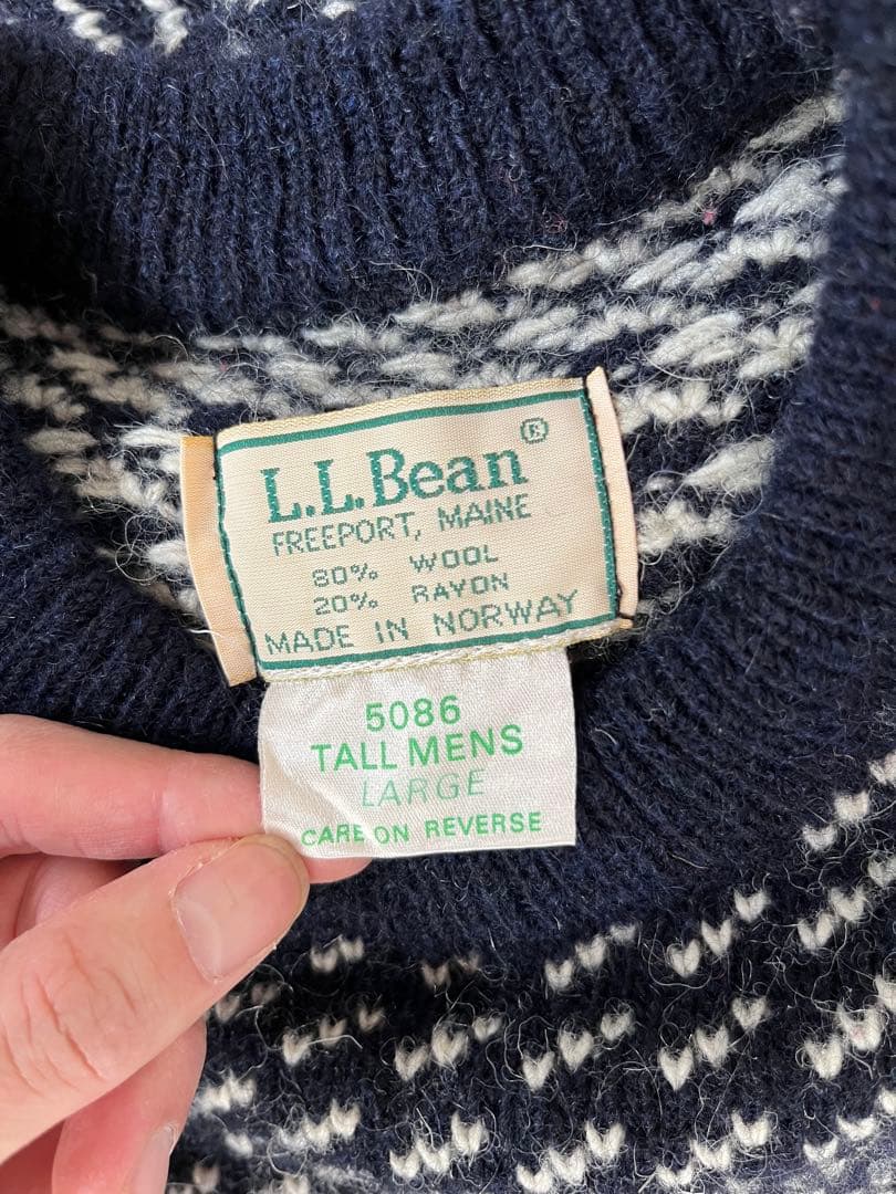 80s L.L.Bean バーズアイニット ネイビー×ホワイト Lサイズ