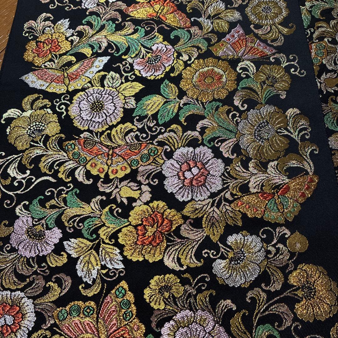 絲屋善創　蝶牡丹　黒　袋帯