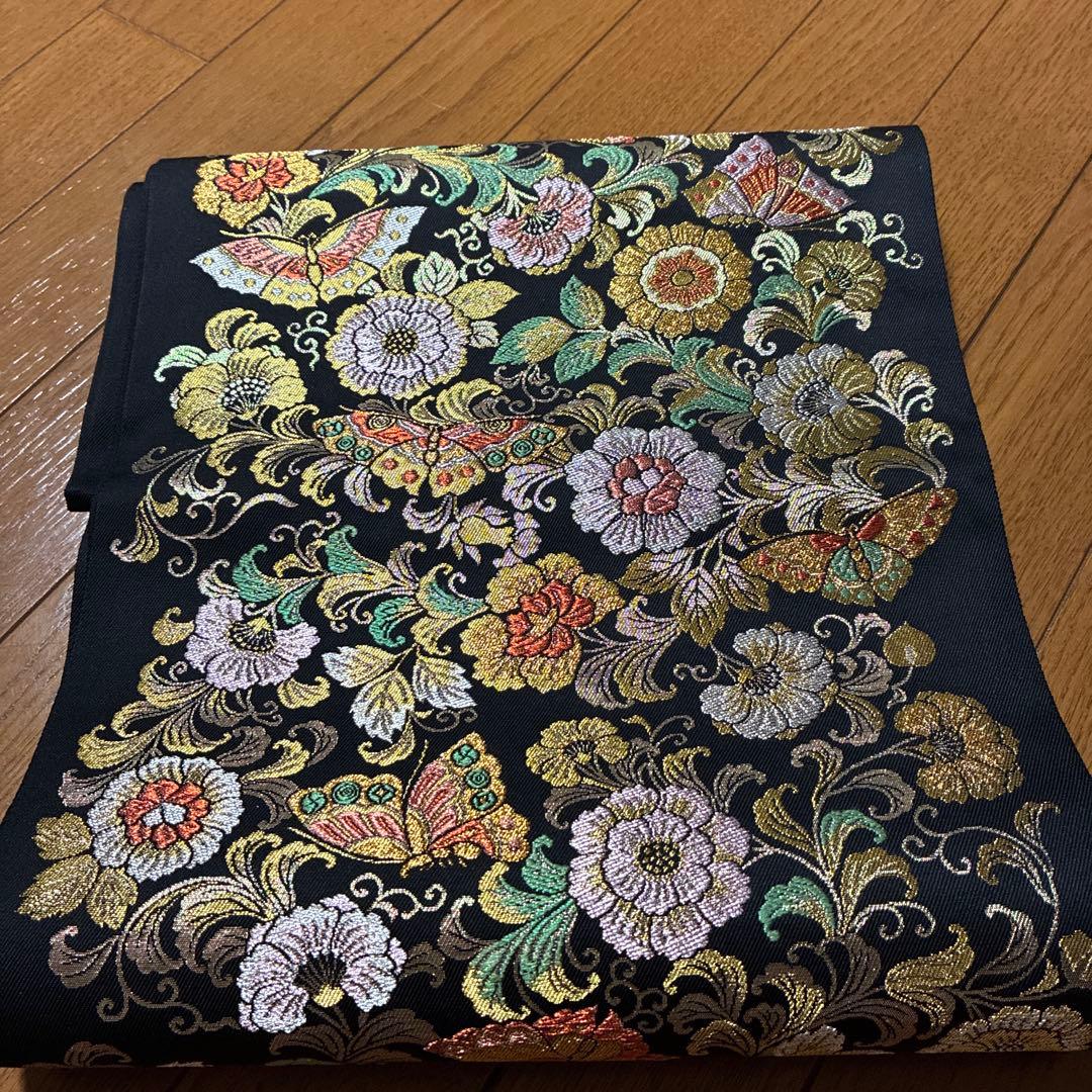 絲屋善創　蝶牡丹　黒　袋帯