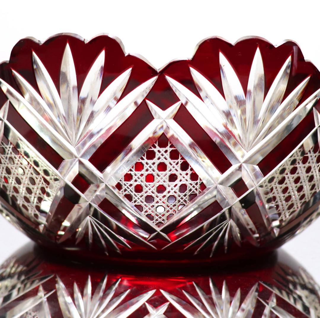オールド・バカラ 1890年 美術館級 大型赤色被せ切子丸鉢 アートピース茶道具