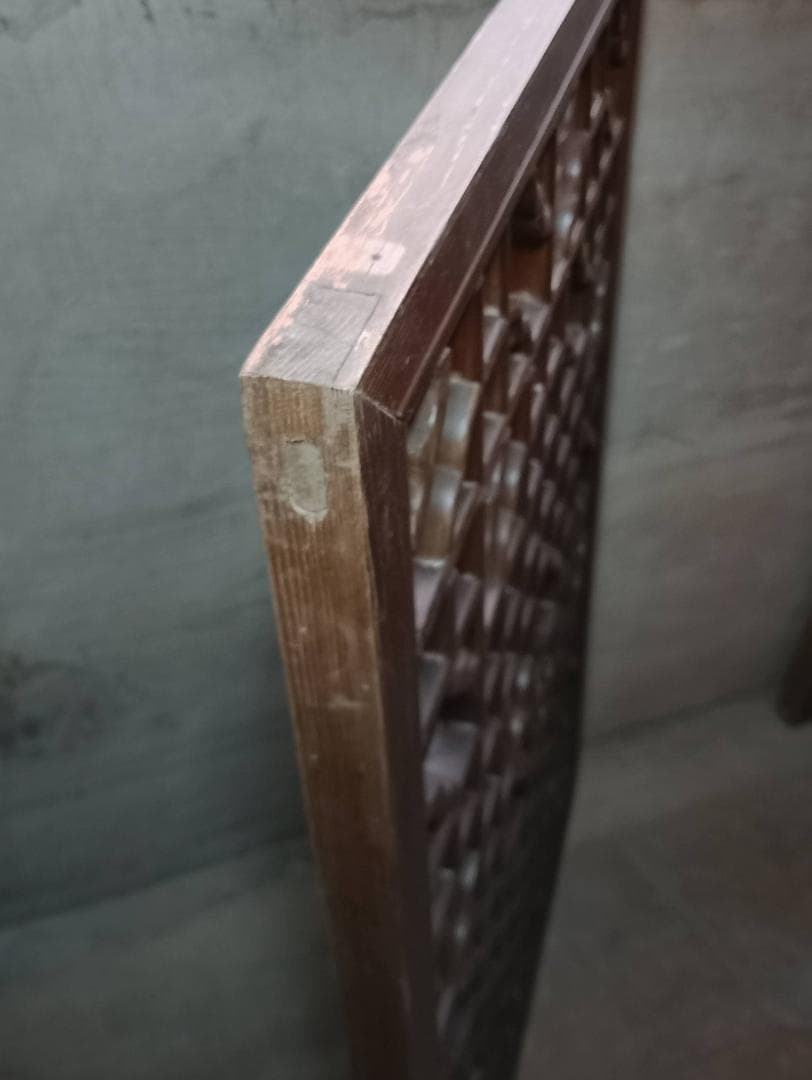 アンティーク 木製 格子 建具 2枚セット 幾何学模様 透かし彫り 時代家具