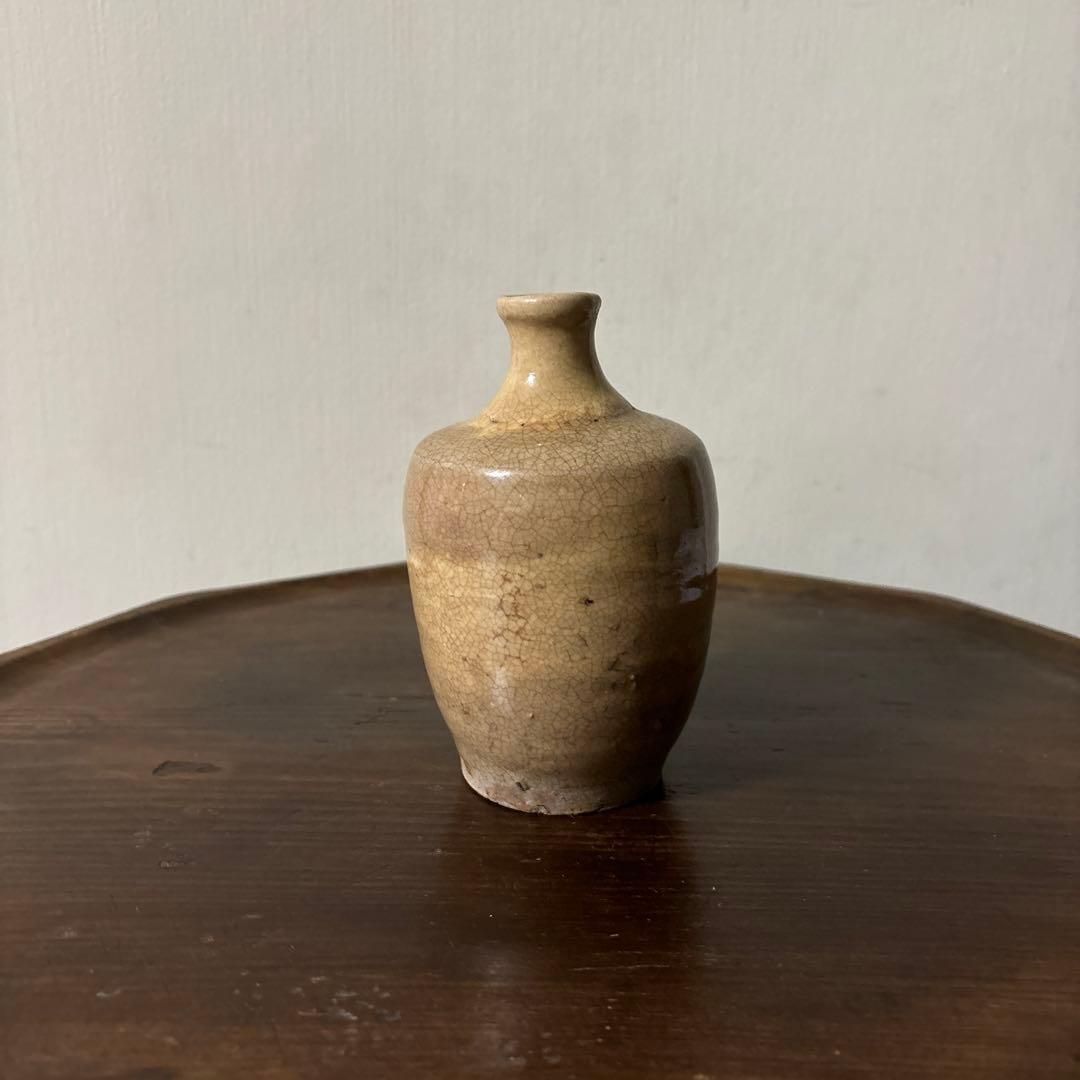 古い瀬戸小徳利　江戸明治　黄瀬戸　美濃　花器　酒器　アンティーク　古道具　検李朝