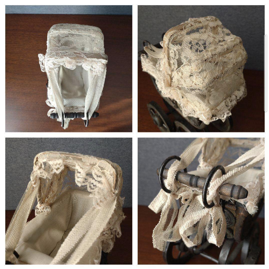 ヴィンテージ風 ミニチュア乳母車 木製車輪