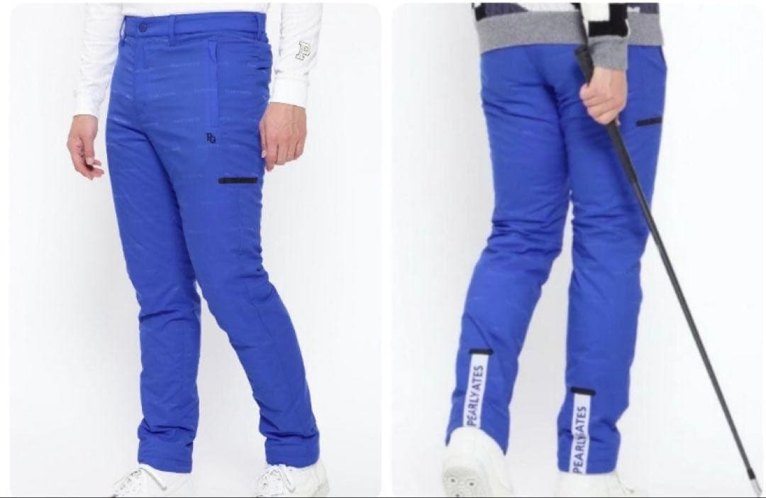 新品 パーリーゲイツ ナイロンストレッチロゴジャガード パンツ(4)サイズM/青