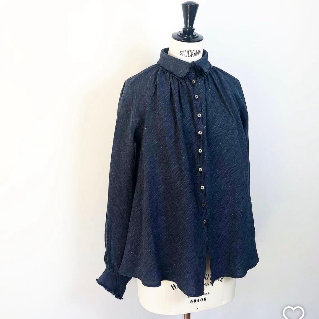 【美品】yunahica インディゴリネン フリルブラウス サイズ2